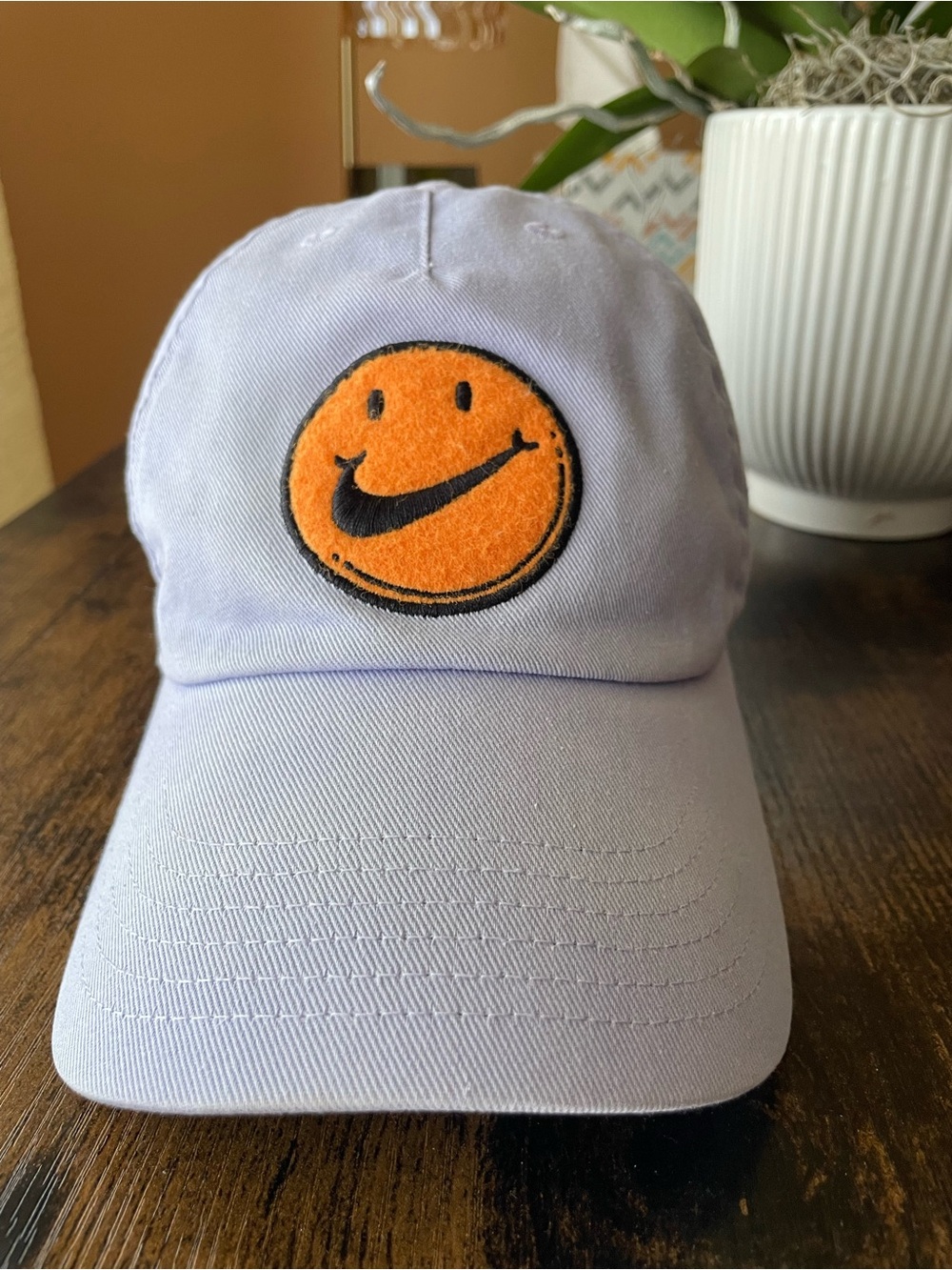 Nike Running Smiles for Miles Lavender Cap Orange Smiley Patch One Size New